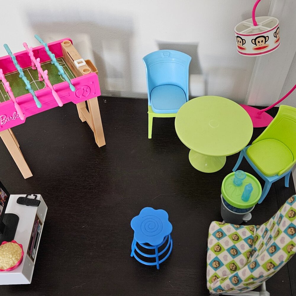 Barbie game room with furniture and accessories